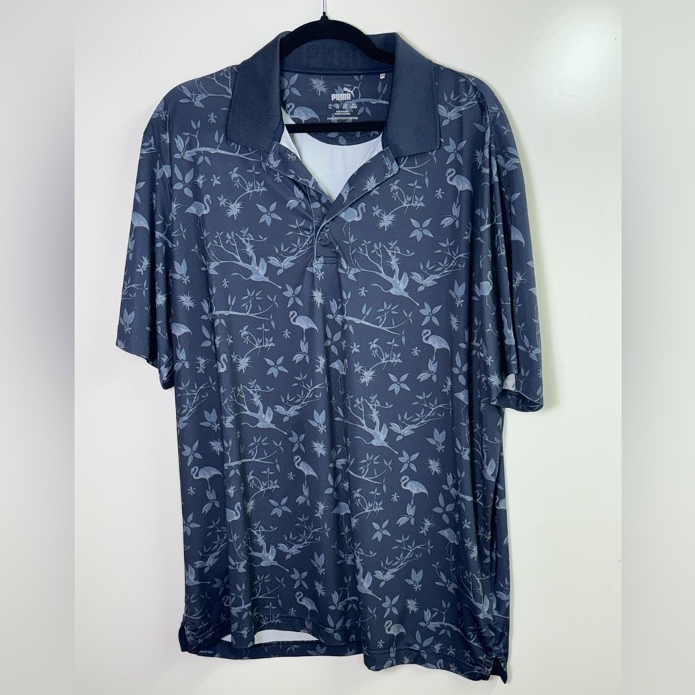 PUMA Golf Polo Shirt XL Mens Navy Flamingo Bermuda Dunes Performance Mattr